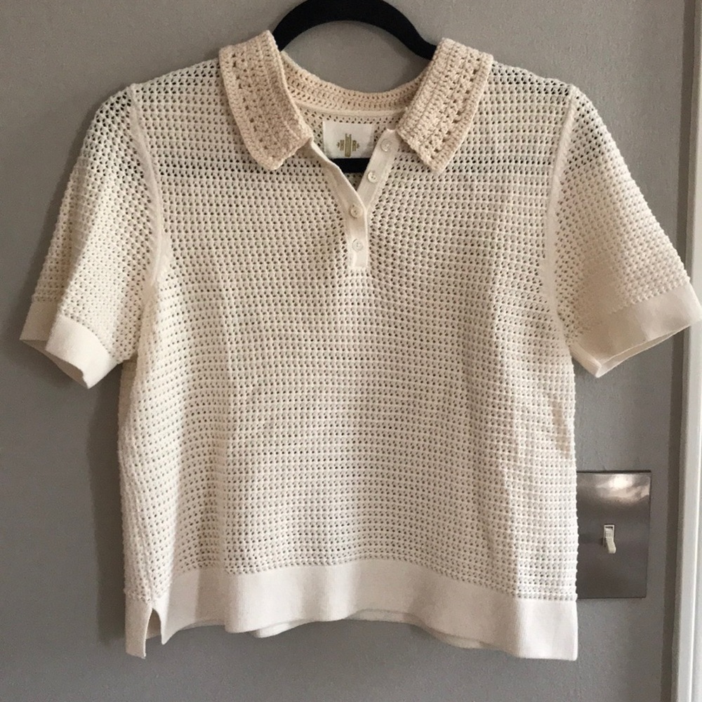Anthropologie Crochet Polo Top